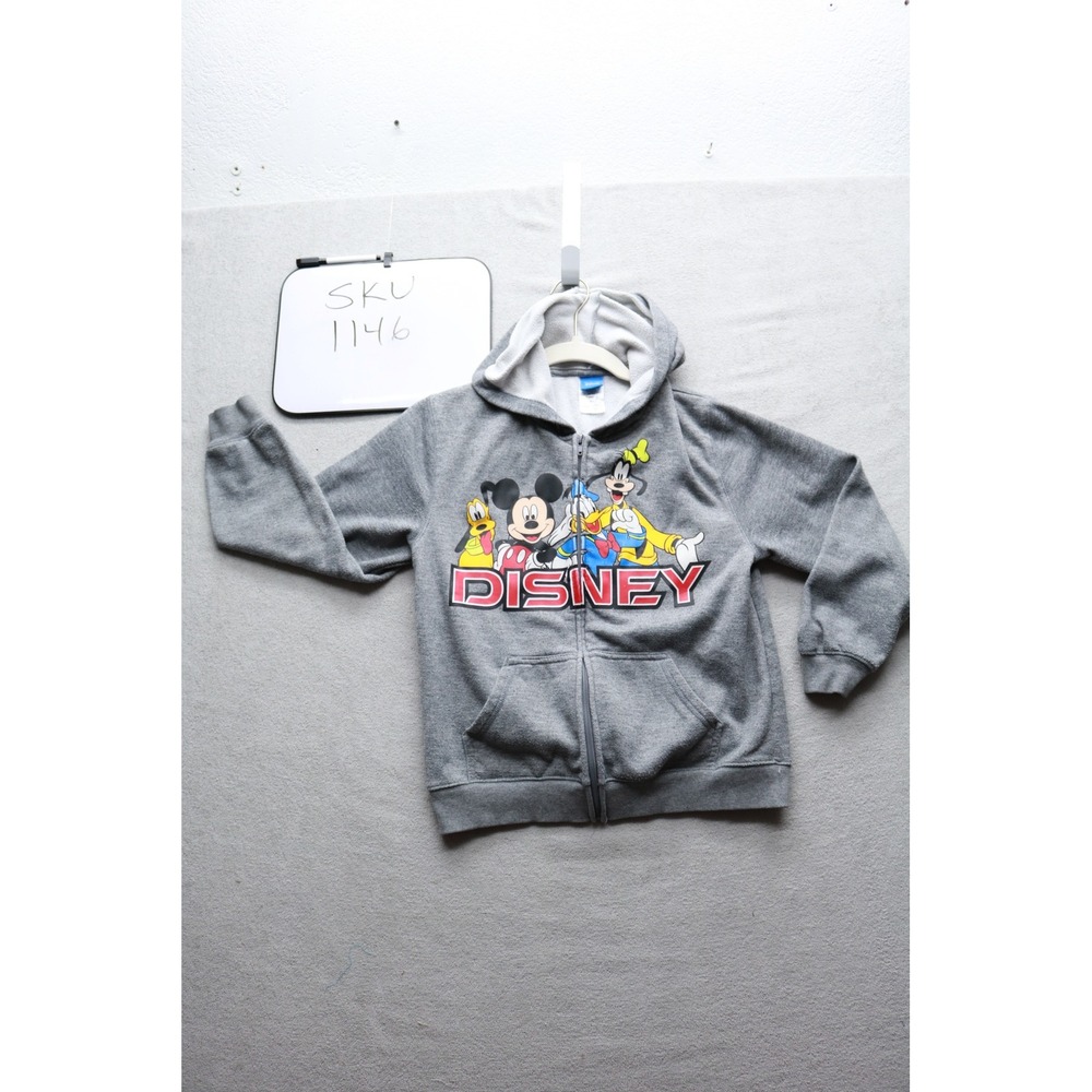 Disney Hoodie Boys 10/12 Gray Mickey Mouse Donald Goofy Pluto Zip Fleece FJ3601